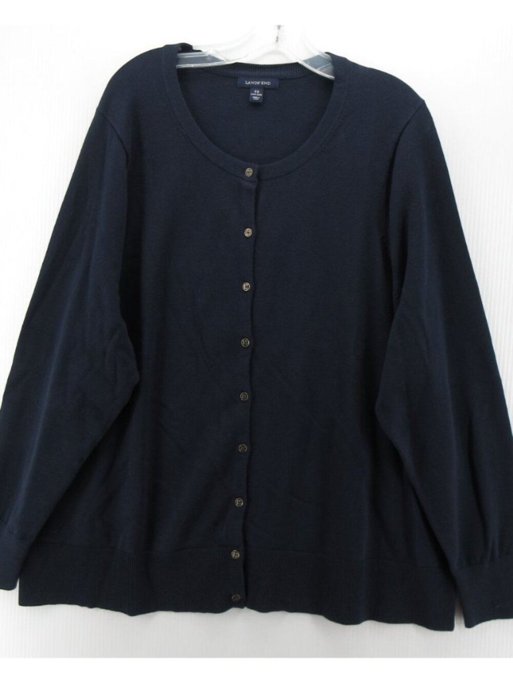 Lands End Sweater 3X Plus Navy Cardigan Button Up Supima Cotton Knit